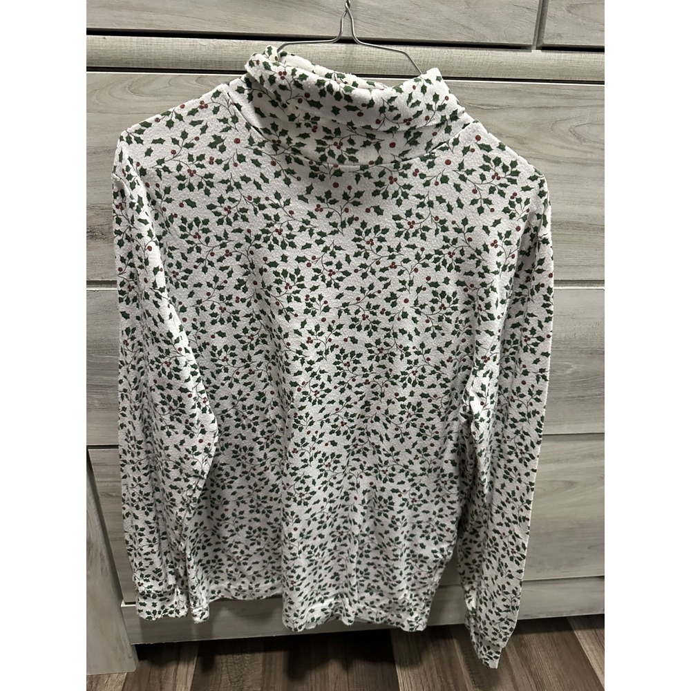 Vintage Blair Shirt medium Christmas Print turtle Neck Grandmacore Floral Print